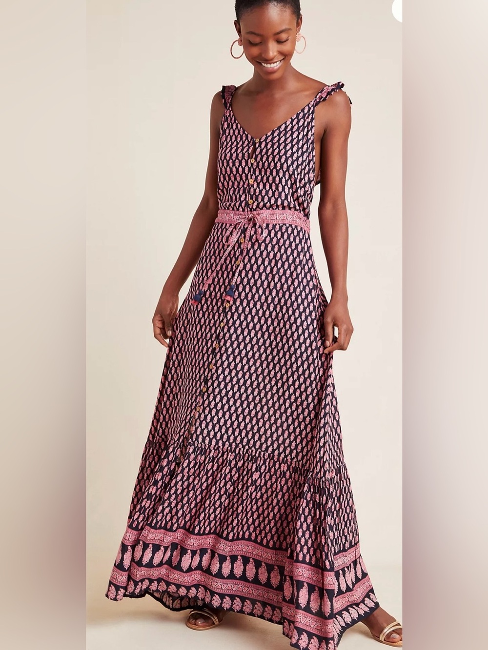 RAGA Navy Maxi length Dress with Pink Paisley Print